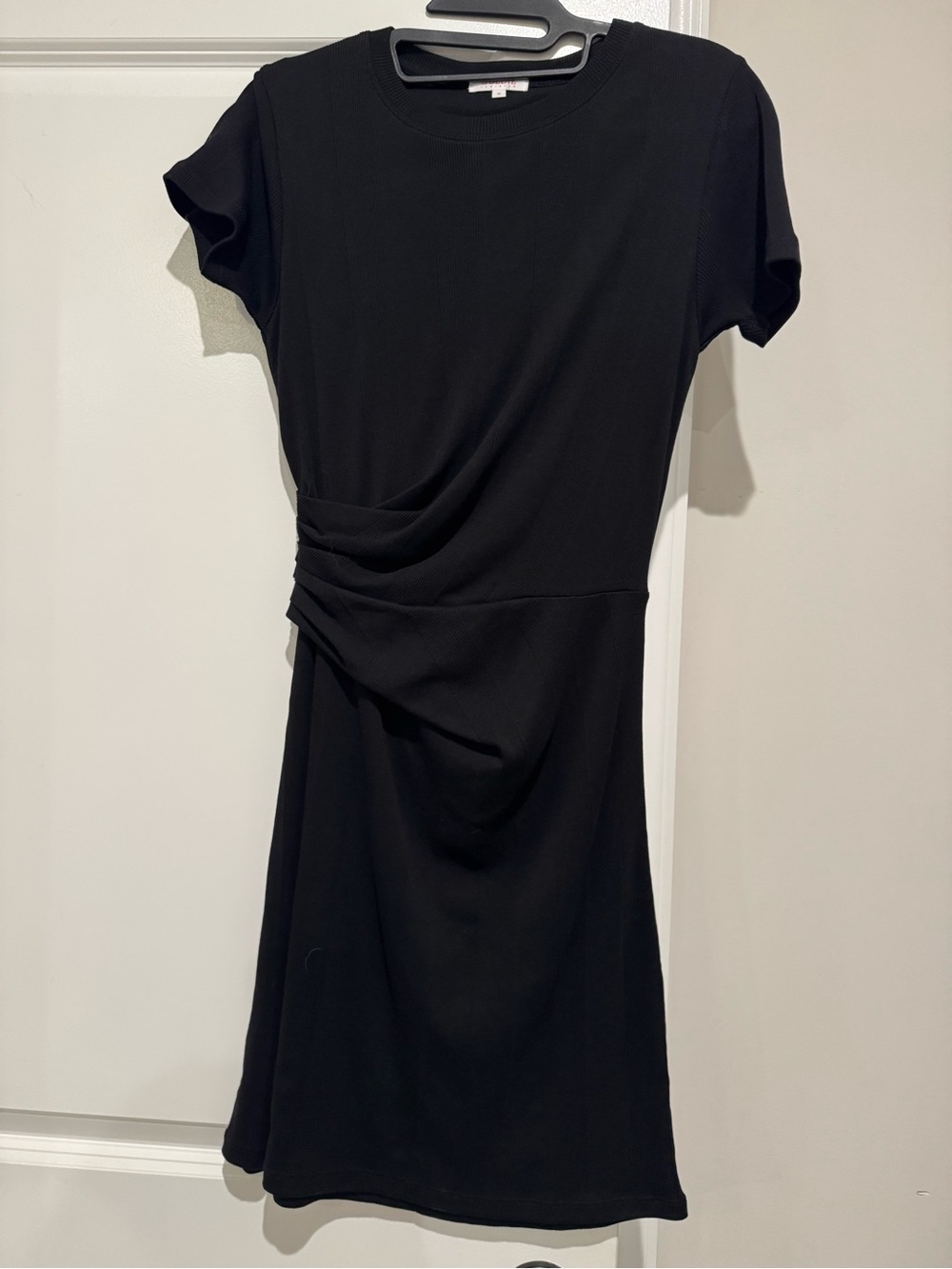 Goldie Black Short-Sleeve Draped Waist Dress NWOT